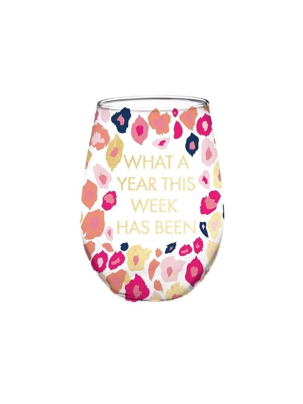 Mary Square Pink Gold Floral Stemless Wine Glass